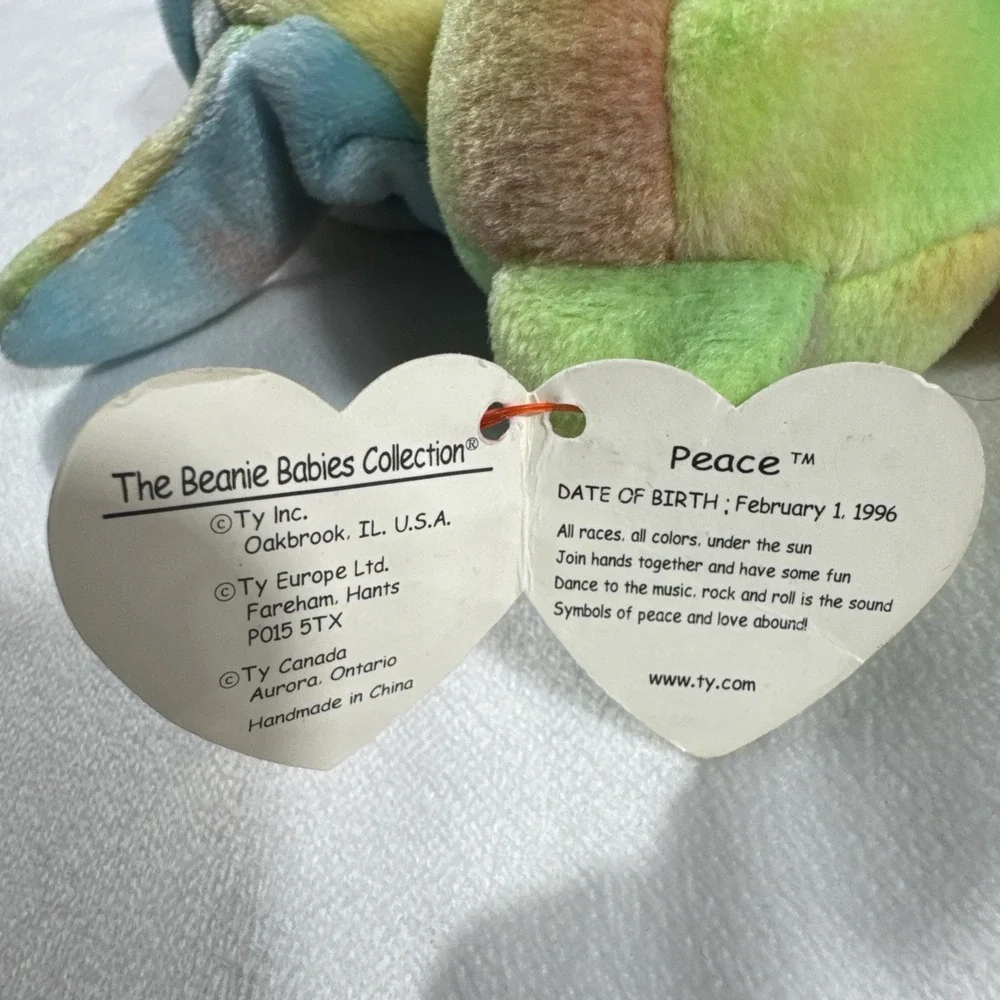 Ty‎ Beanie Baby Peace Bear Plush Stuffed Animal Toy Tie Dye 1996
